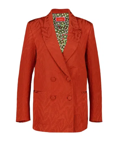 La Doublej Textured Double-breasted Jacket In Red