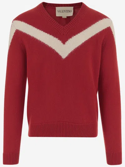 Valentino Garavani Intarsia Wool Jumper In Red