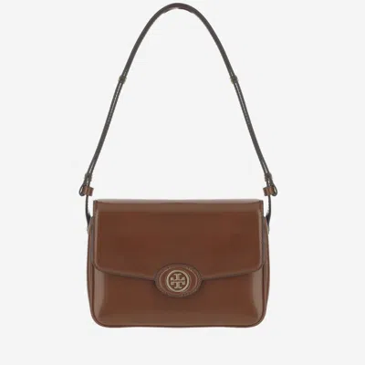 Tory Burch Shoulder Bag With Adjustable Strap And Smooth Finish In Brown