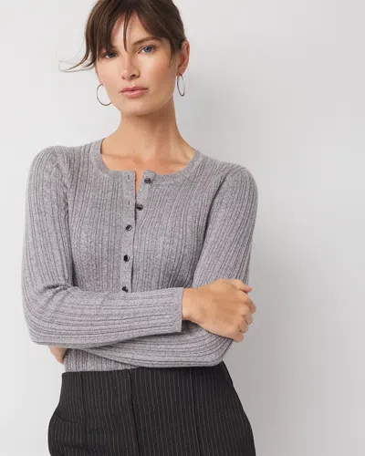 White House Black Market Lurex Henley Sweater In Gray
