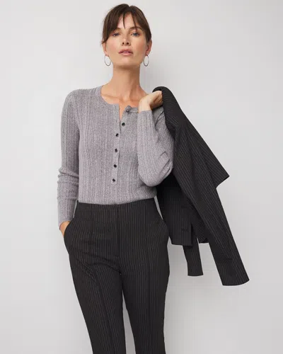 White House Black Market Lurex Henley Sweater In Gray