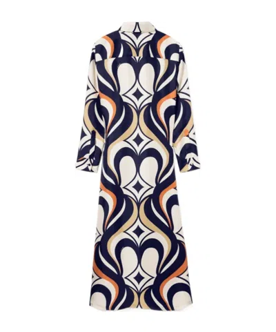 La Doublej Multicolor Long Dress With All-over Geometric Motif In Fabric Woman In White