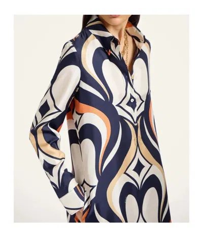 La Doublej Multicolor Long Dress With All-over Geometric Motif In Fabric Woman In White