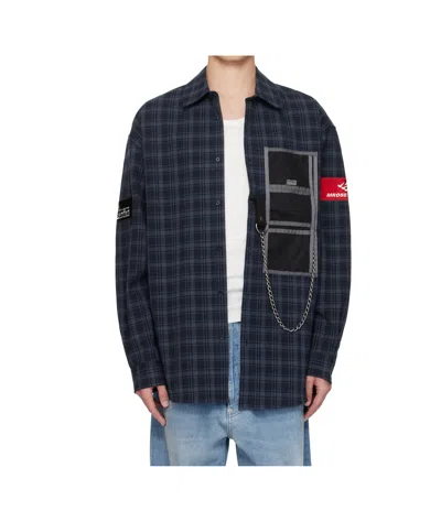 Martine Rose Chain-detail Checked Shirt In Blue