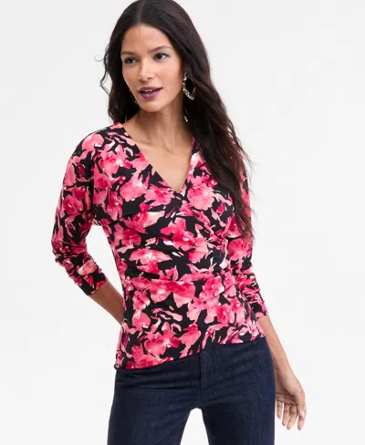 Inc International Concepts Women's Surplice Long-sleeve Blouse, Exclusively At Macy's In Multi
