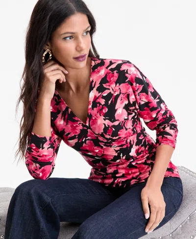 Inc International Concepts Women's Surplice Long-sleeve Blouse, Exclusively At Macy's In Multi