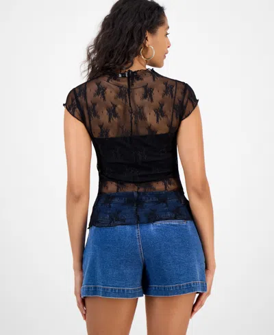 And Now This Women's Floral Stretch-lace Top, Macy's Exclusive In Black