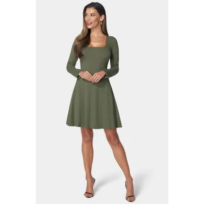 Bebe Women's Rib Long Sleeve Godet Dress In Green