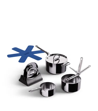 Joseph Joseph Space Steel Six Piece Stainless Steel Saucepan Set With Folding Handles In Metallic