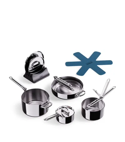 Joseph Joseph Space Steel Eight Piece Stainless Steel Cookware Set With Folding Handles In Metallic