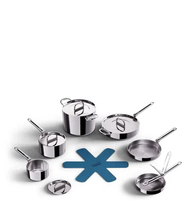 Joseph Joseph Space Steel 10 Piece Stainless Steel Cookware Set With Folding Handles In Metallic