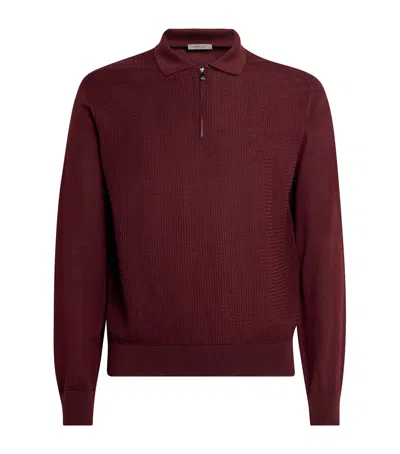 Corneliani Virgin Wool Quarter-zip Polo Sweater In Burgundy
