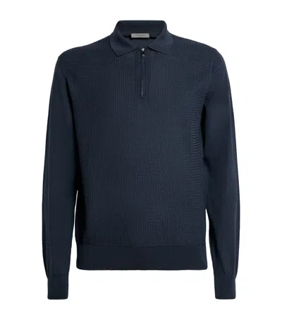 Corneliani Virgin Wool Quarter-zip Polo Sweater In Blue