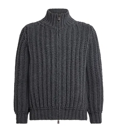 Corneliani Wool-cashmere Zip-up Sweater In Gray