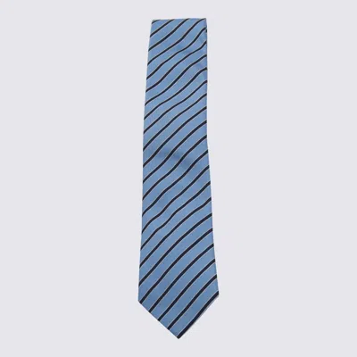 Zegna Diagonal Striped Tie Pointed Shape In Blue