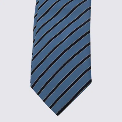 Zegna Diagonal Striped Tie Pointed Shape In Blue