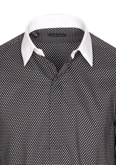 Tom Ford Cotton Shirt With Diamond Print And Contrast White Collar In Multi