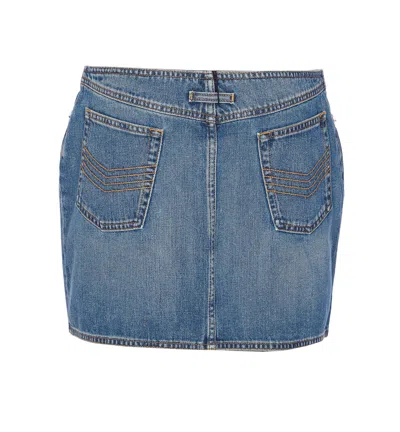 Jean Paul Gaultier Denim Miniskirt With Double Vertical Silver Zippers In Blue