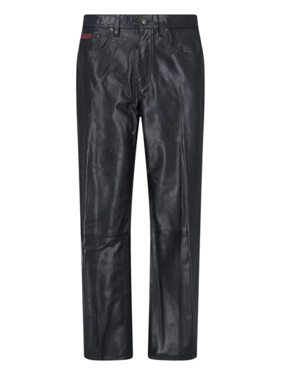 Calvin Klein Leather Texture Straight Trousers Pockets In Black