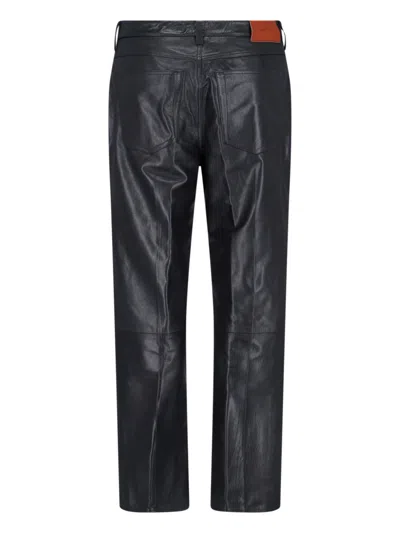 Calvin Klein Leather Texture Straight Trousers Pockets In Black