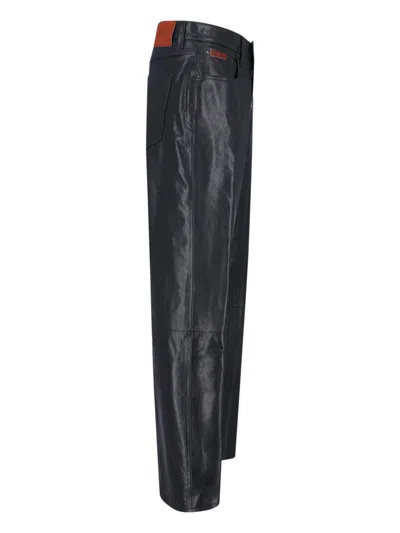 Calvin Klein Leather Texture Straight Trousers Pockets In Black