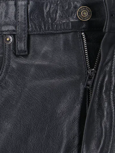 Calvin Klein Leather Texture Straight Trousers Pockets In Black
