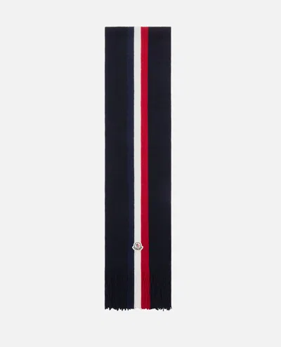 Moncler Logo Patch Stripe Virgin Wool Fringe Scarf In Multi