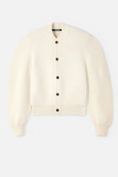 Jacquemus Soft Knit Cardigan Embroidered Detail In White