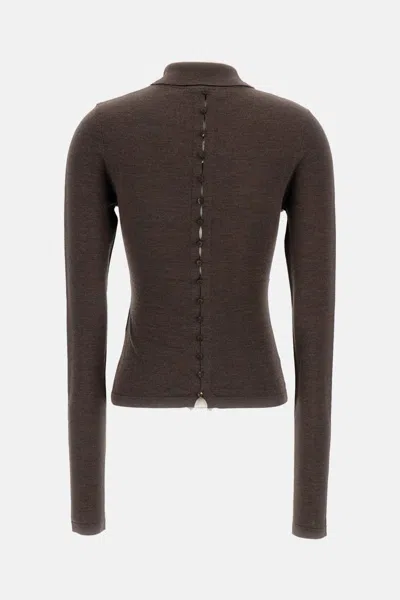 Jacquemus Long-sleeved Merino Wool Polo Shirt Knitwear Brown