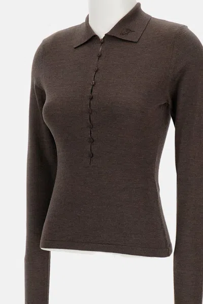 Jacquemus Long-sleeved Merino Wool Polo Shirt Knitwear Brown