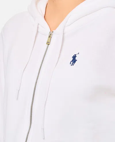 Polo Ralph Lauren Zip-up White Sweater With Classic Hood And Front Pocket In White