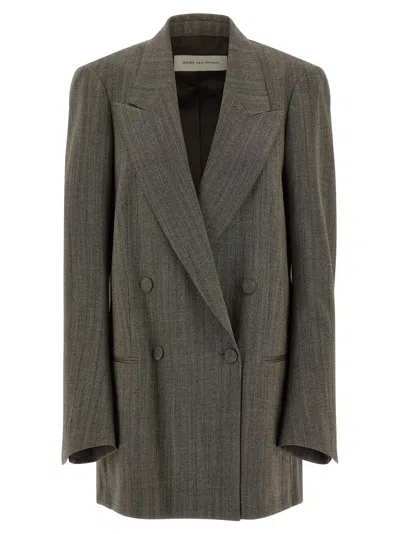 Dries Van Noten Grey Melange Wool Blink Jacket In Gray