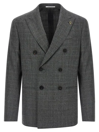 Pal Zileri Check Pattern Notch Lapel Blazer In Gray
