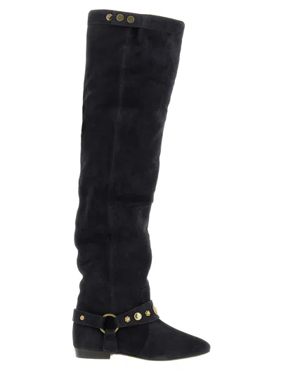 Isabel Marant Over-the-knee Suede Boots Decorative Strap In Black