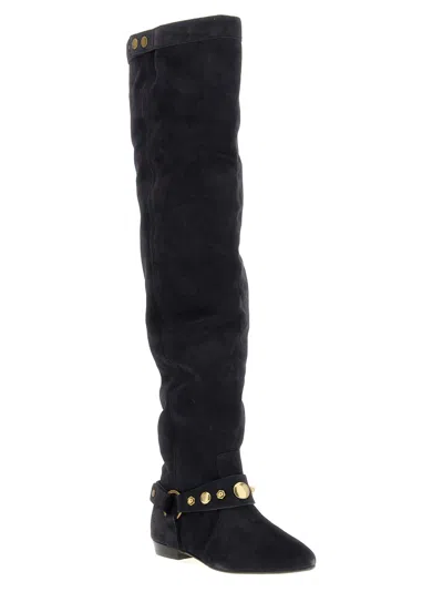 Isabel Marant Over-the-knee Suede Boots Decorative Strap In Black