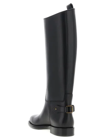 Burberry Women Black Boots With Side Logo Plaque In Leather Woman In Black
