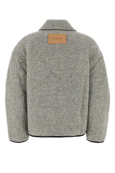 Jw Anderson Textured Wool Blend Jacket With High Collar In Gray