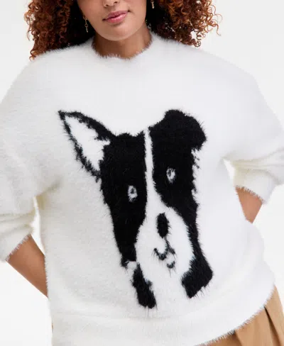 On 34th Womens Eyelash Dog Crewneck Sweater Xxs 3x Macys Exclusive In White