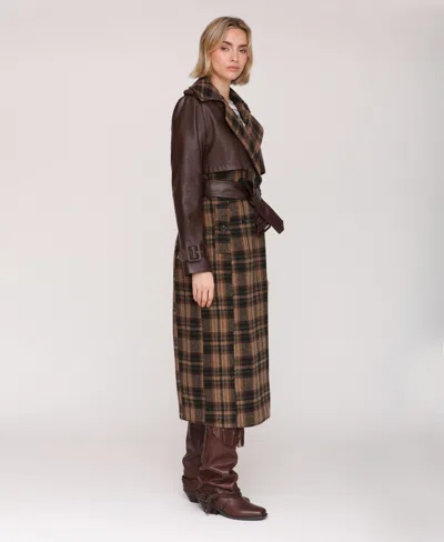 Avec Les Filles Oversized Maxi Combo Trench Coat Multi In Brown