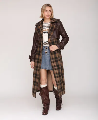 Avec Les Filles Oversized Maxi Combo Trench Coat Multi In Brown