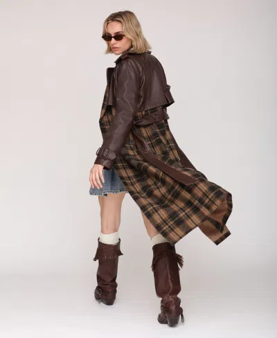 Avec Les Filles Oversized Maxi Combo Trench Coat Multi In Brown
