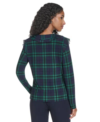 Tommy Hilfiger Women's Long Sleeve Plaid Mixed Media Ruffle Top In Multi