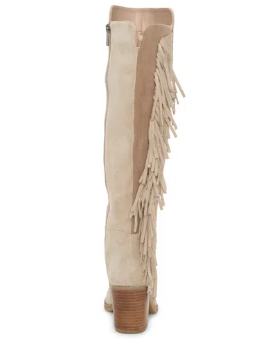 Lucky Brand Women's Boswell Fringe Knee High Block Heel Boots In Neutral