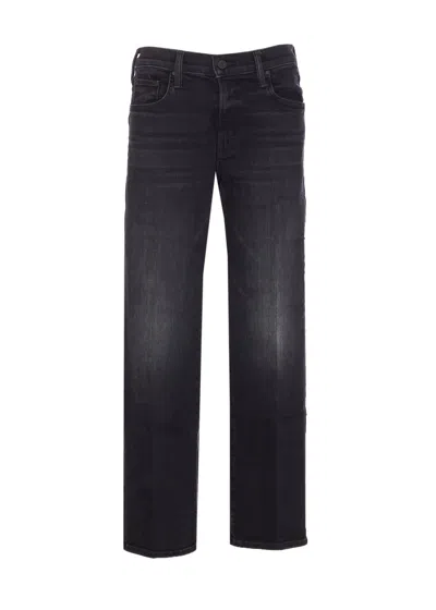 Mother The Mid Rise Rambler Zip Flood Jeans Spiked Hair Art Flair In Black