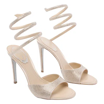 René Caovilla Heeled Sandals With Crystal Ankle Strap In White