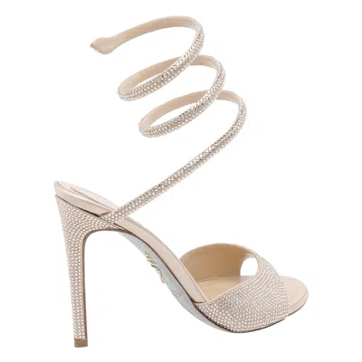 René Caovilla Heeled Sandals With Crystal Ankle Strap In White