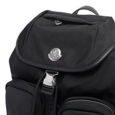 Moncler Versatile Polyester Backpack Adjustable Straps In Black