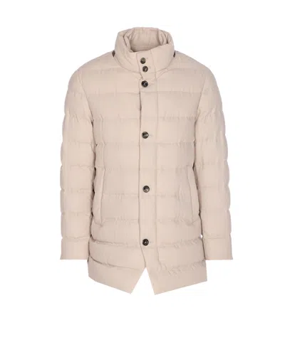 Herno Padded Jacket With Horizontal Quilting In Neutral