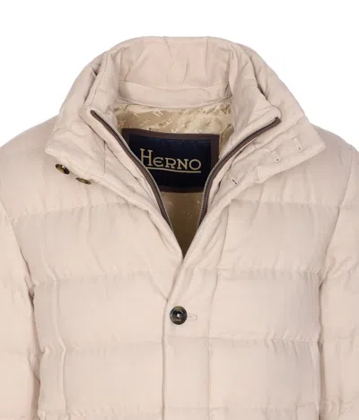 Herno Padded Jacket With Horizontal Quilting In Neutral