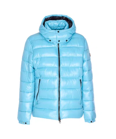 Save The Duck Florian Down Jacket With Lacquered Finish And Removable Hood Clothing In Blue